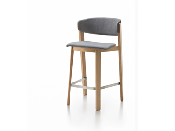 WOLFGANG - Oak stool with integrated cushion with back by Fornasarig