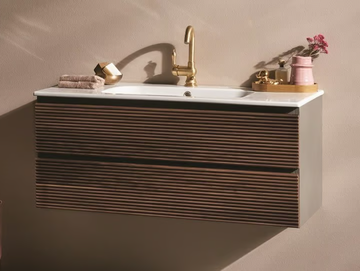 TWIST - Single wall-mounted walnut vanity unit with drawers by Gaia Mobili