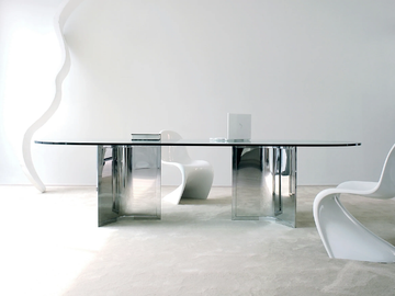 RAJ - Oval Glass and Stainless Steel table by Gallotti&Radice