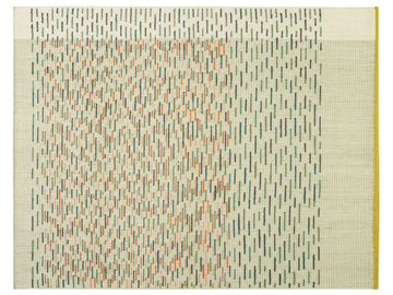 BACKSTITCH BUSY GREEN - Striped rectangular handmade wool rug by GAN