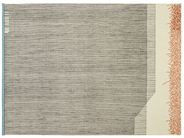 BACKSTITCH CALM BRICK - Striped rectangular handmade wool rug by GAN