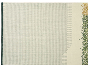 BACKSTITCH CALM GREEN - Striped rectangular handmade wool rug by GAN