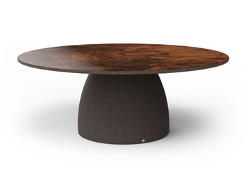 BARREL - Round fiberglass table with walnut root top by GANSK