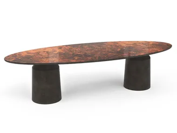 SIANA - Oval fiberglass table with walnut root veneer top by GANSK