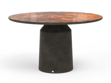 SIANA - Round fiberglass table with walnut root veneer top by GANSK