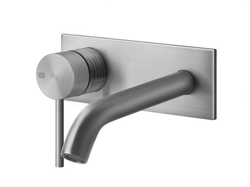 TRAME - Wall-mounted stainless steel washbasin mixer with plate by Gessi
