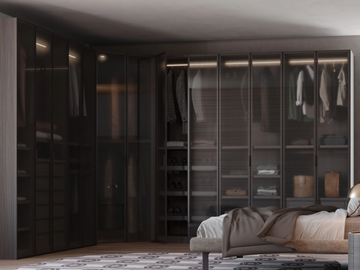 OPEN - Corner wooden wardrobe with shoe rack by Giessegi