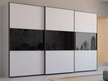 VISION - Built-in wooden wardrobe with built-in TV with sliding doors by Giessegi