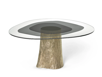 PANTANO - Round brass and glass dining table by Ginger & Jagger