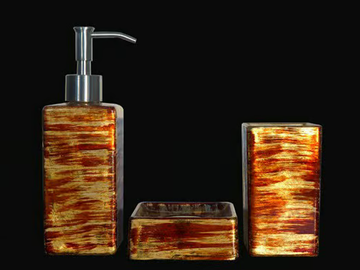 GRAFFITI SET RED/GOLD/IVORY - Countertop glass toothbrush holder by Glass Design
