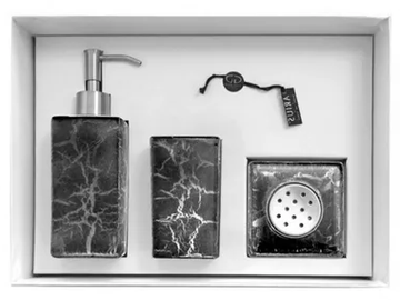 KALAHARI SET BLACK/SILVER - Countertop glass soap dish by Glass Design