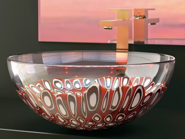 LAGUNA ROSSA - Countertop round Murano glass washbasin by Glass Design