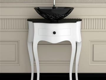 LEONARDO CANTO WHITE ICE OVAL SMALL - Floor-standing wooden console sink by Glass Design