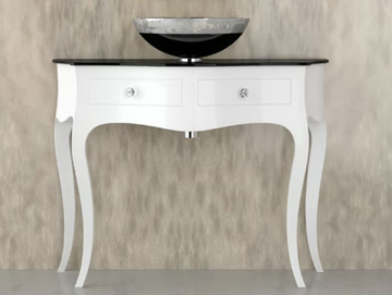 LEONARDO CANTO XL WHITE FLARE TECH BLACK - Floor-standing console sink with drawers by Glass Design