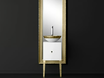 MONNALISA CLASS FILIGRANA WHITE/GOLD - Single wooden vanity unit with mirror by Glass Design