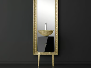MONNALISA FLORENCE BLACK MOSAIC GOLD - Single wooden vanity unit with mirror by Glass Design