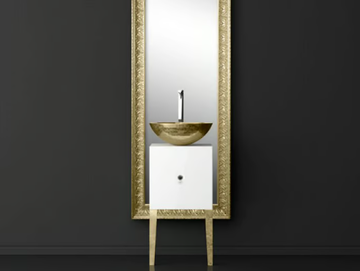 MONNALISA FLORENCE WHITE MOSAIC GOLD - Single wooden vanity unit with mirror by Glass Design