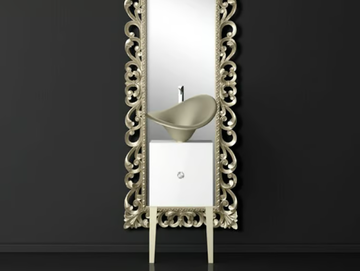 MONNALISA PRESTIGE FLOWER PLATINUM - Single wooden vanity unit with mirror by Glass Design