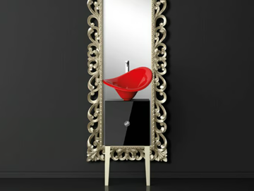 MONNALISA PRESTIGE FLOWER RED FERRARI - Single wooden vanity unit with mirror by Glass Design