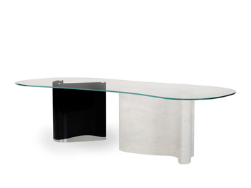WINDY - Oval tempered glass dining table with marble base by Greenapple