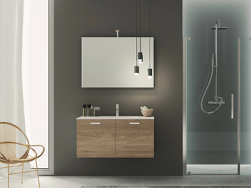 QUB04 - Wall-mounted wooden vanity unit with doors by Gruppo Geromin