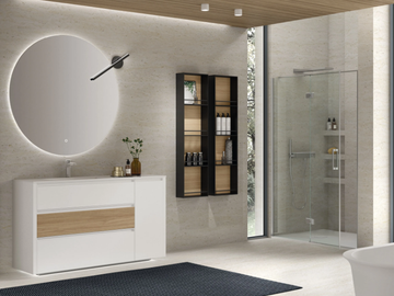 RIVA 05 - Floor-standing wooden vanity unit with integrated washbasin with mirror by Gruppo Geromin