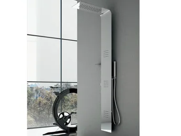 Steel LAMA - Wall-mounted thermostatic steel shower panel with overhead shower by Gruppo Geromin
