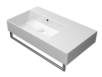 KUBE X 80X47 - Rectangular single ceramic washbasin with towel rail by GSI ceramica