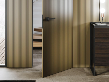 ALWAYS - Wood veneer boiserie with integrated lighting by Guzzini & Fontana