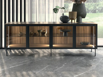WES - Glass and aluminium sideboard with integrated lighting by Guzzini & Fontana