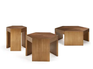 GUÉRIDONS TRIO - Hexagonal wooden coffee table by HUGUES CHEVALIER