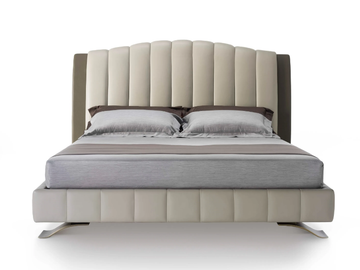 HAUSSMANN - Leather double bed with high headboard by HUGUES CHEVALIER