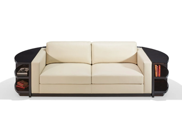 RONDO - Curved tanned leather sofa with integrated magazine rack by HUGUES CHEVALIER