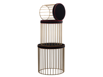 CAGE 04 SET - Upholstered round brass pouf by Il Bronzetto