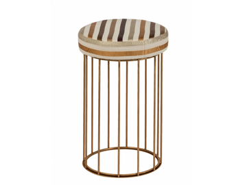 CAGE 08 - Upholstered round brass pouf by Il Bronzetto