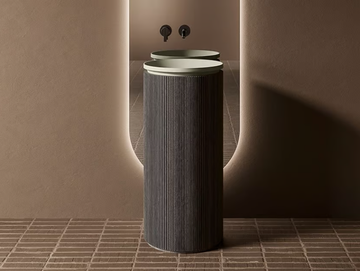 GRATE - Freestanding round marble and wood washbasin by INBANI