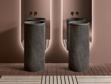 GRATE - Freestanding round Pietra Grey marble washbasin by INBANI