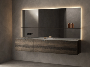 GRATE - Single wall-mounted wooden vanity unit with integrated washbasin by INBANI