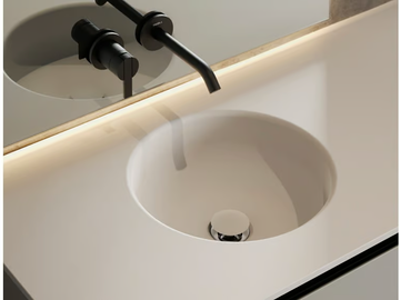 PRIME - Round single Solid Surface washbasin with integrated countertop by INBANI