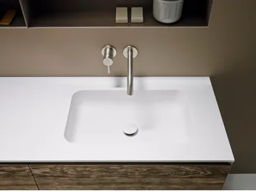 QUADRO 55 - Rectangular Corian® washbasin with integrated countertop by INBANI