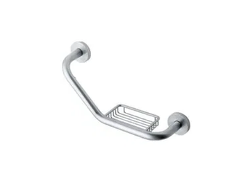 INOX - L-shaped stainless steel grab bar with soap holder by INDA®