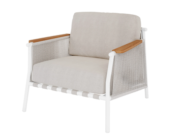 SCOOP - Upholstered fabric garden armchair with armrests by Jardinico