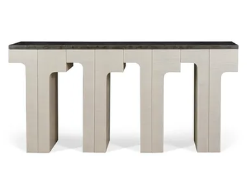 DOMOOS - Rectangular oak and marble console table by JOSÉ LEITE DE CASTRO
