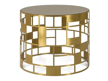 HALT - Round coffee table with brass base and quartz top by JOSÉ LEITE DE CASTRO
