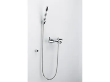 PAN I - Wall-mounted single handle chromed brass bathtub mixer with hand shower by JUSTIME