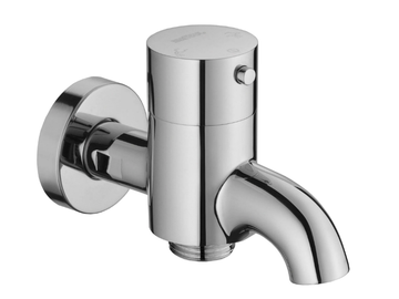 PAN I - Wall-mounted single handle chromed brass washbasin mixer by JUSTIME