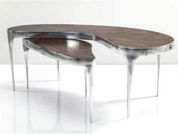 Coffee table - Aluminium and wood coffee table by KARE Design