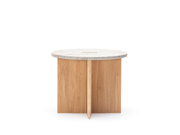 N-ST01 - Wooden coffee table with round marble top by KARIMOKU