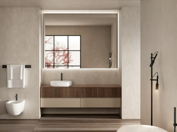 SIGNATURE 01 - Single wall-mounted walnut vanity unit with integrated washbasin by Karol