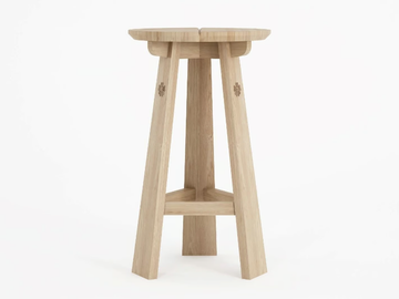 EAST - Round solid wood counter stool with footrest by KARPENTER